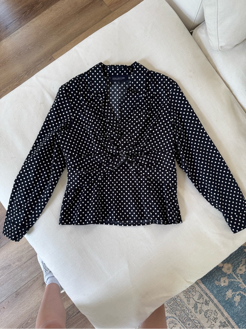 Jones New York black with white polka dot blouse